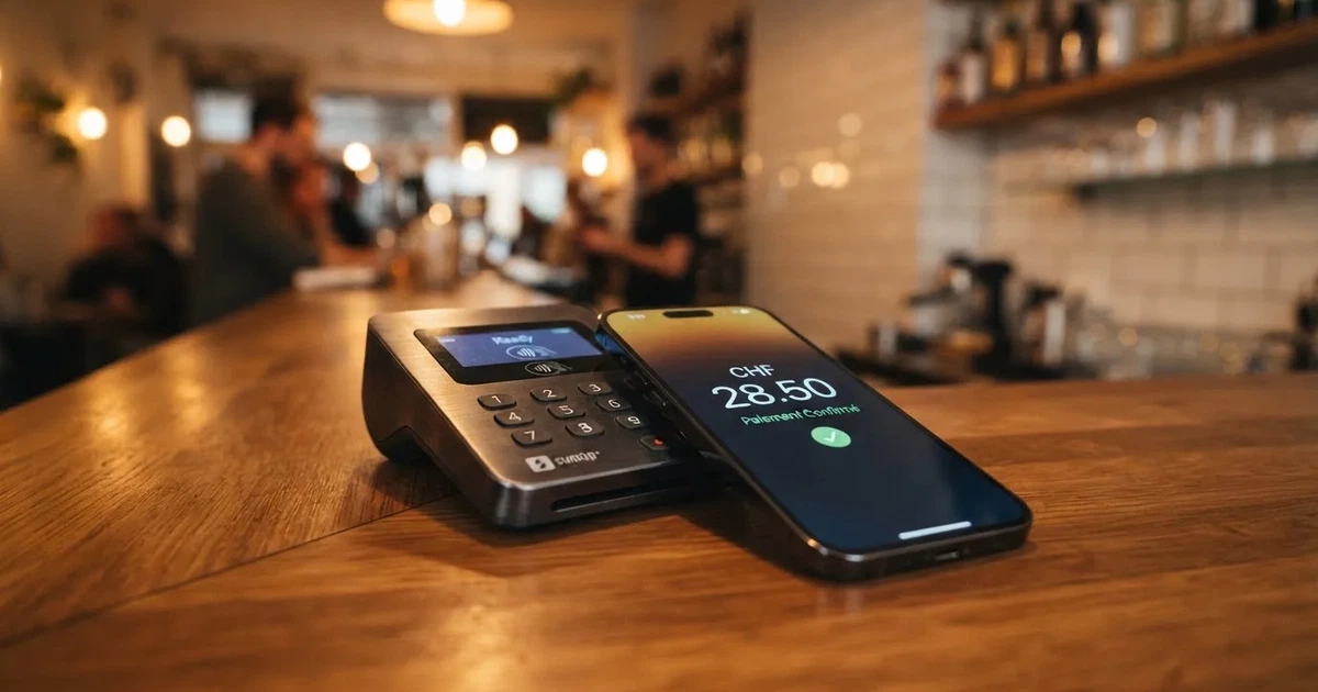 Kartenterminal und Smartphone mit einer ausstehenden Zahlungsbenachrichtigung — 30 franken bonus ohne einzahlung casino