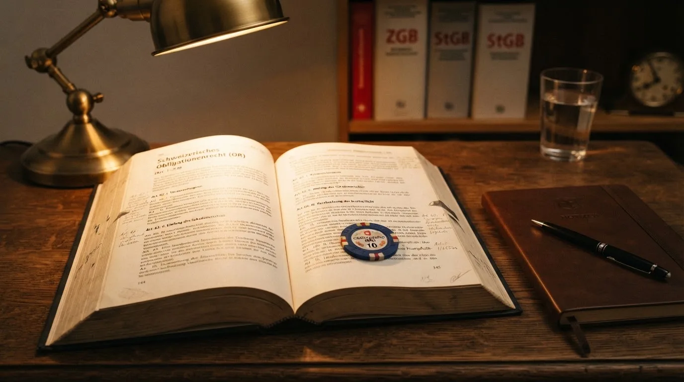 Amtliches Schreiben mit Stempel auf einem Schreibtisch neben einem Gesetzbuch — 40 franken bonus ohne einzahlung casino