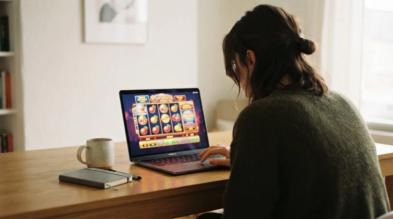 Person am Laptop liest eine Übersichtsseite zu Geldspielen im Internet — aviator online casino