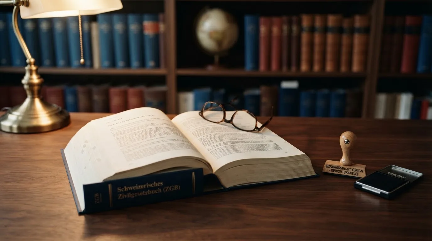 Amtliches Schreiben mit Stempel auf einem Schreibtisch neben einem Gesetzbuch — aviator online casino
