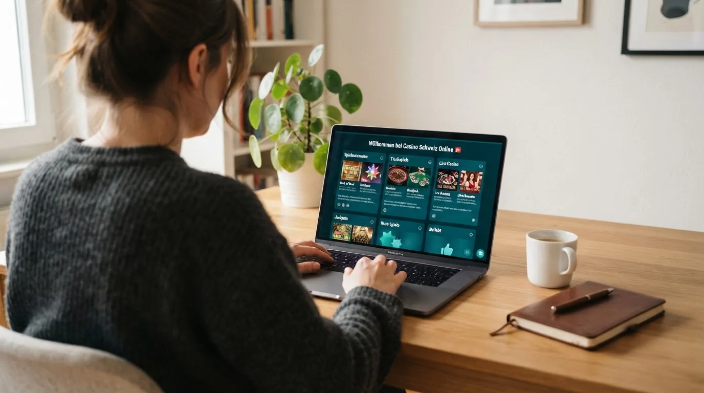 Person am Laptop liest eine Übersichtsseite zu Geldspielen im Internet — beste online casino echtgeld app