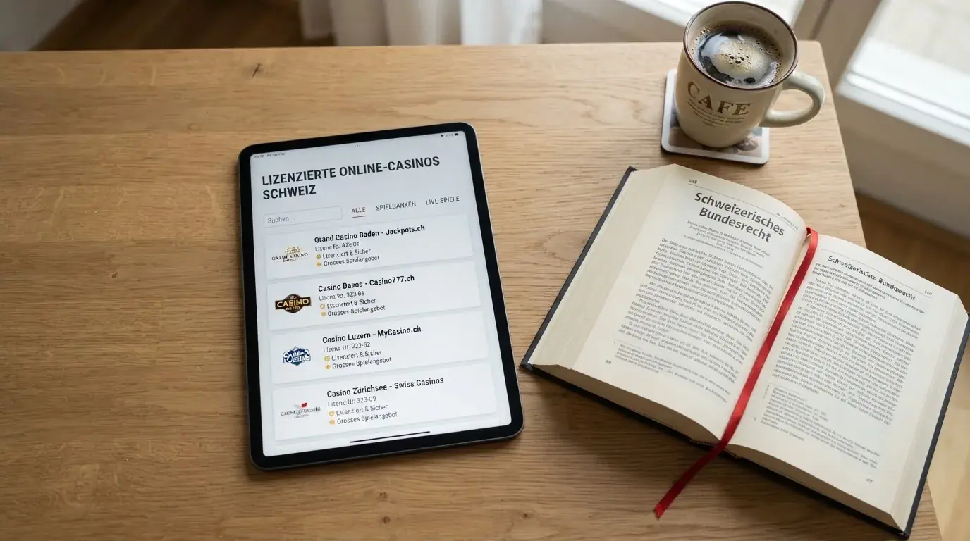 Amtliches Schreiben mit Stempel auf einem Schreibtisch neben einem Gesetzbuch — beste online casino schweiz