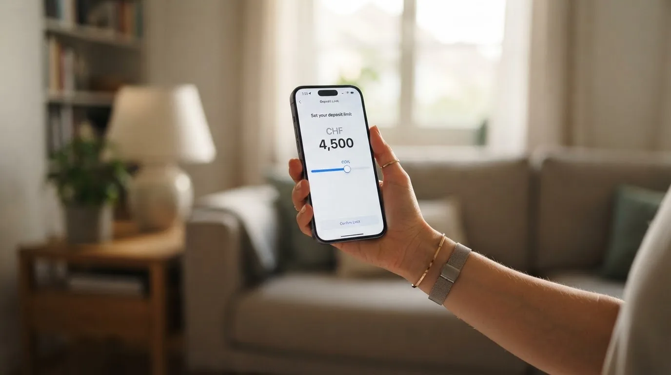 Hand hält ein Smartphone mit einem Formular zur Einzahlungsgrenze, ruhige Stimmung — beste online casinos echtgeld
