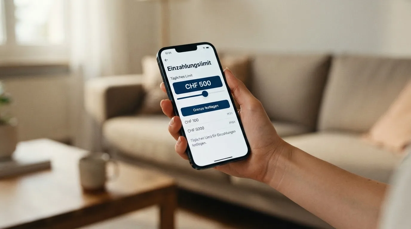 Hand hält ein Smartphone mit einem Formular zur Einzahlungsgrenze, ruhige Stimmung — freie 90 tage qualifikationszeitraum casino