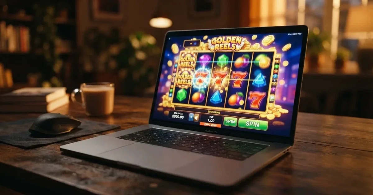 Walzen eines Spielautomaten im Demomodus auf einem Computerbildschirm — online casino bonus ohne einzahlung ohne download